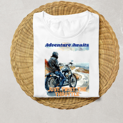 "Adventure Awaits" Unisex Biker T shirt