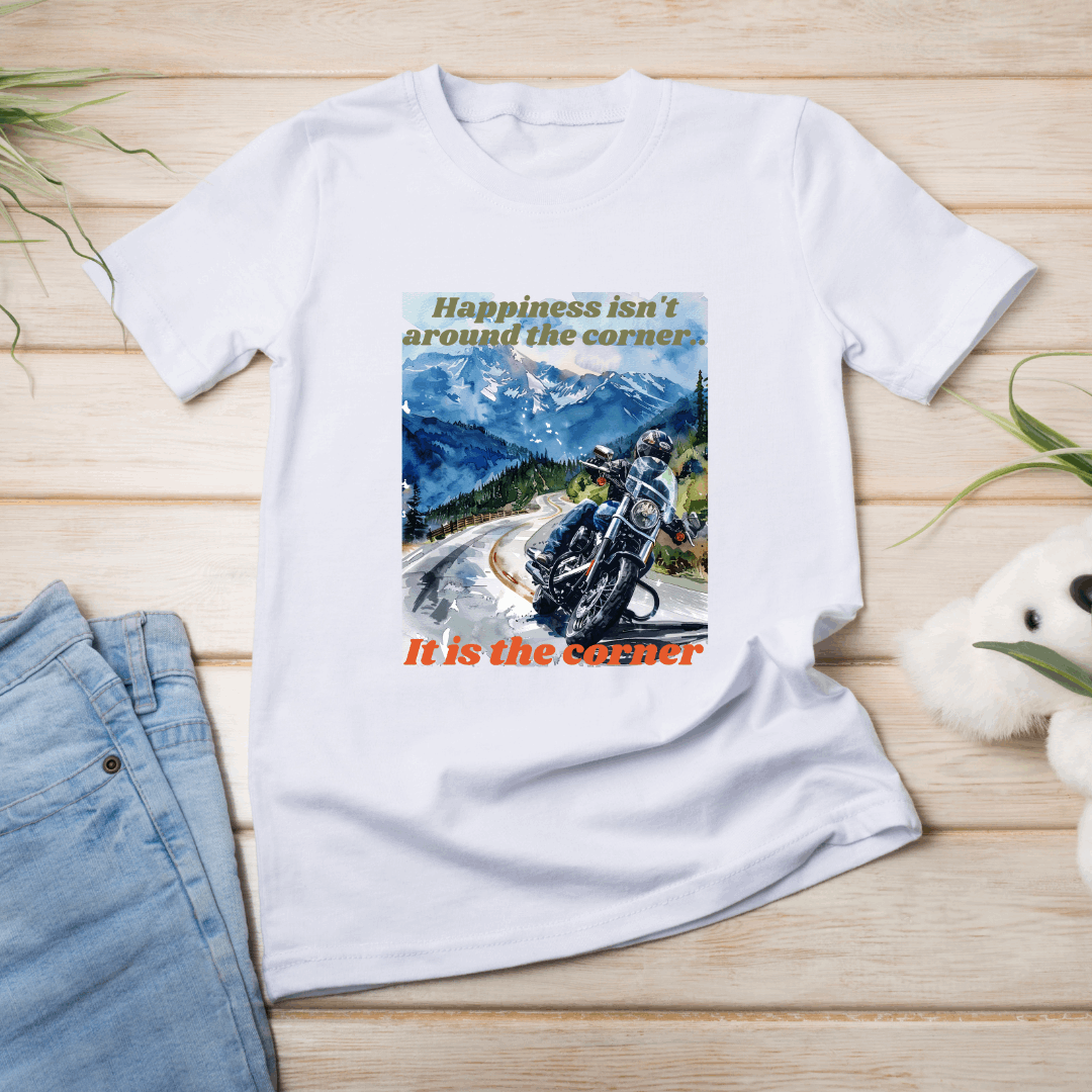 Biker's Classy "Happiness is the Corner" Unisex T shirt