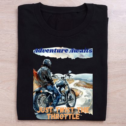 "Adventure Awaits" Unisex Biker T shirt