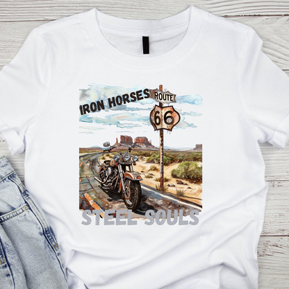 "IRON Horses, STEEL Souls"  Unisex Biker T shirt