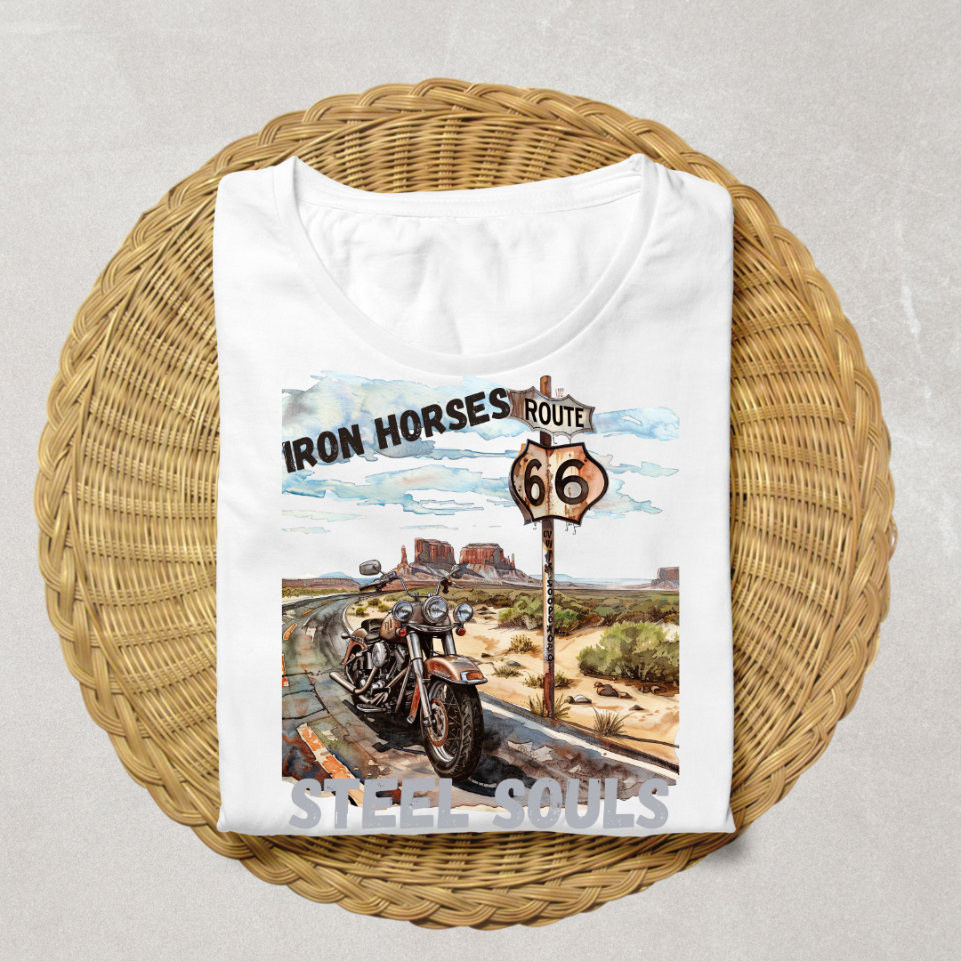 "IRON Horses, STEEL Souls"  Unisex Biker T shirt