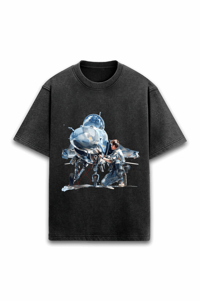 Exclusive Acidwash OverSized Fighter Jet T shirt