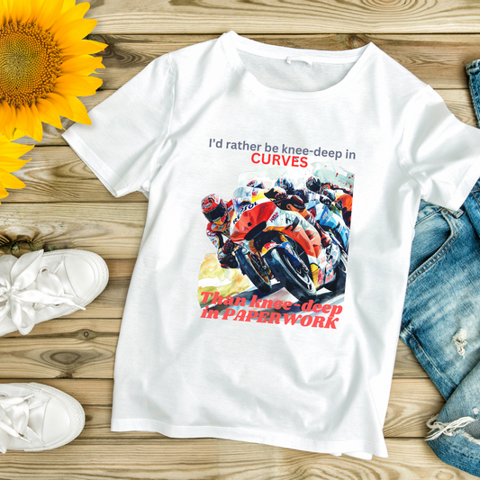 "I"d rather be Knee-deep in Curves" Unisex Biker T shirt