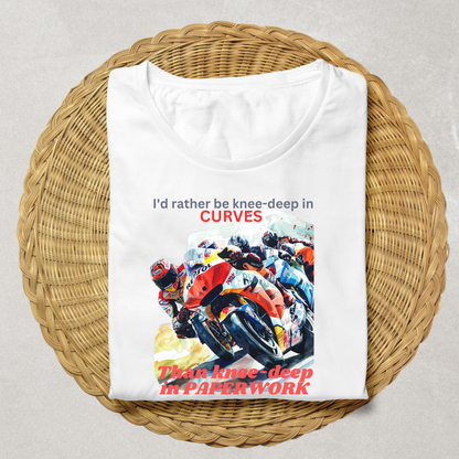 "I"d rather be Knee-deep in Curves" Unisex Biker T shirt