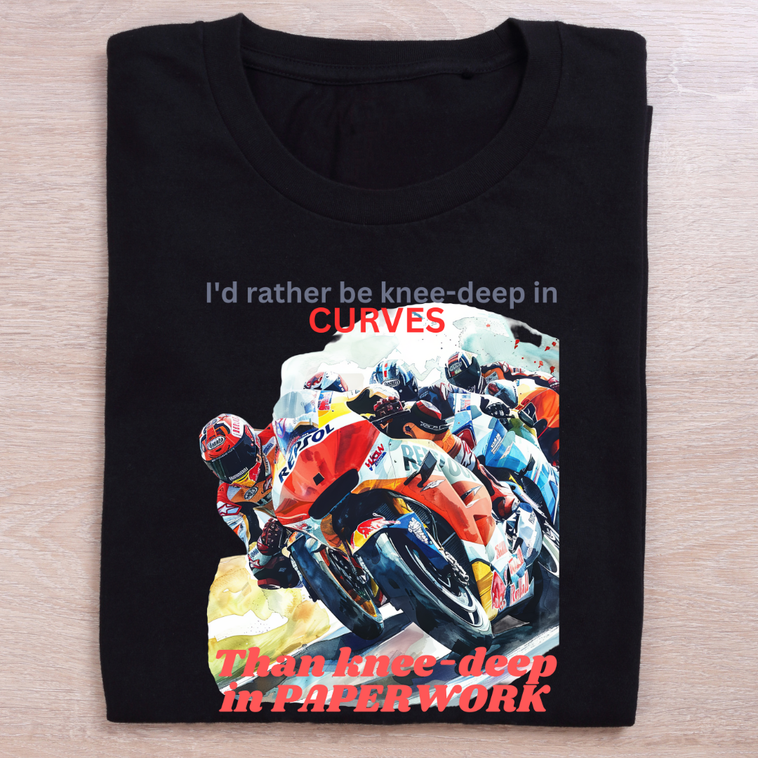 "I"d rather be Knee-deep in Curves" Unisex Biker T shirt