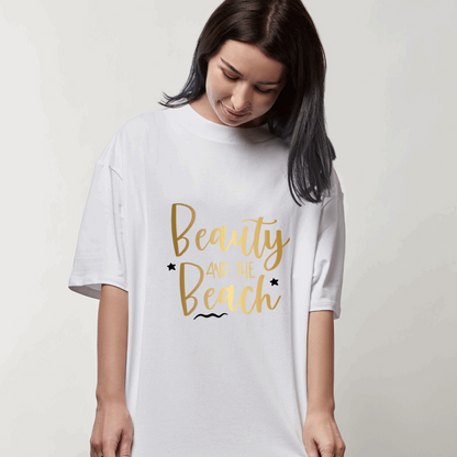 Elegant Oversized "Beauty and The Beach" T shirt