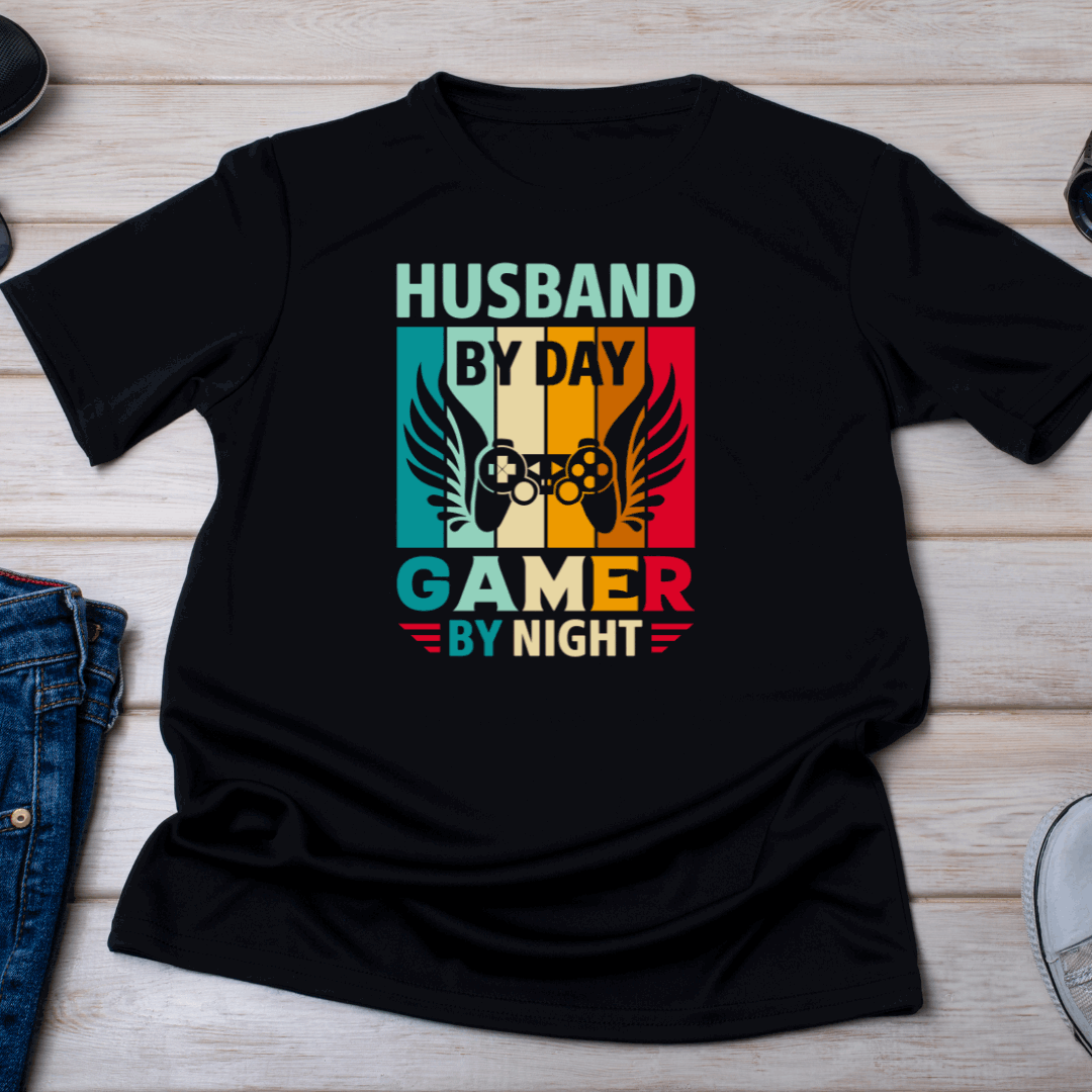 "Husband by Day, Gamer by Night"  Unisex Tshirt