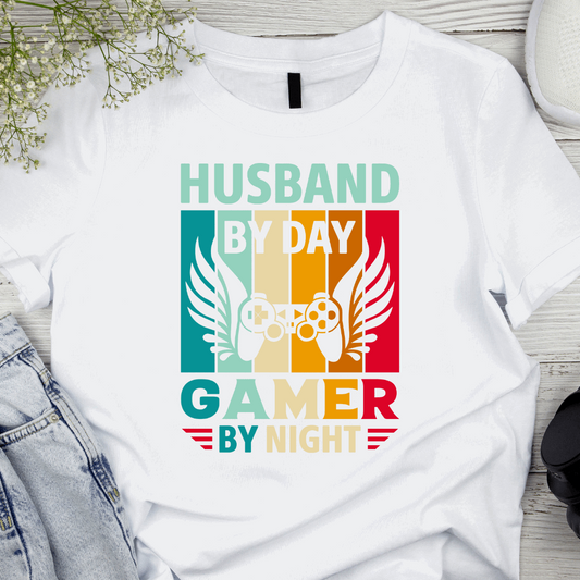 "Husband by Day, Gamer by Night"  Unisex Tshirt