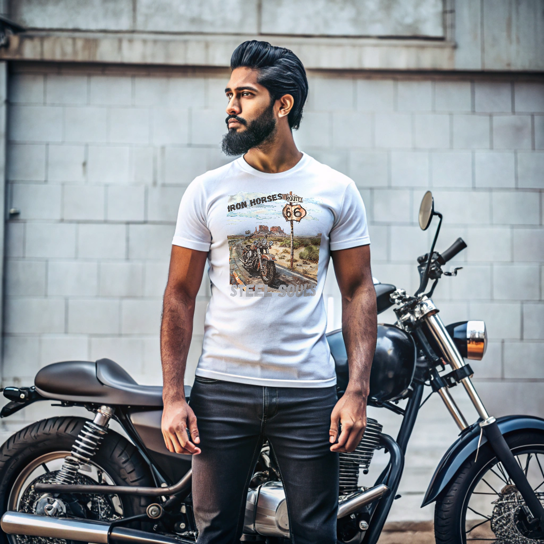 "IRON Horses, STEEL Souls"  Unisex Biker T shirt