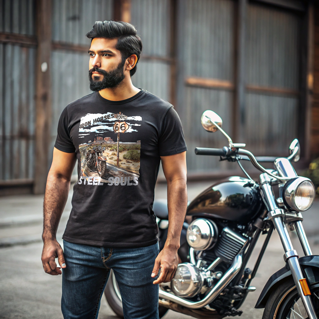 "IRON Horses, STEEL Souls"  Unisex Biker T shirt