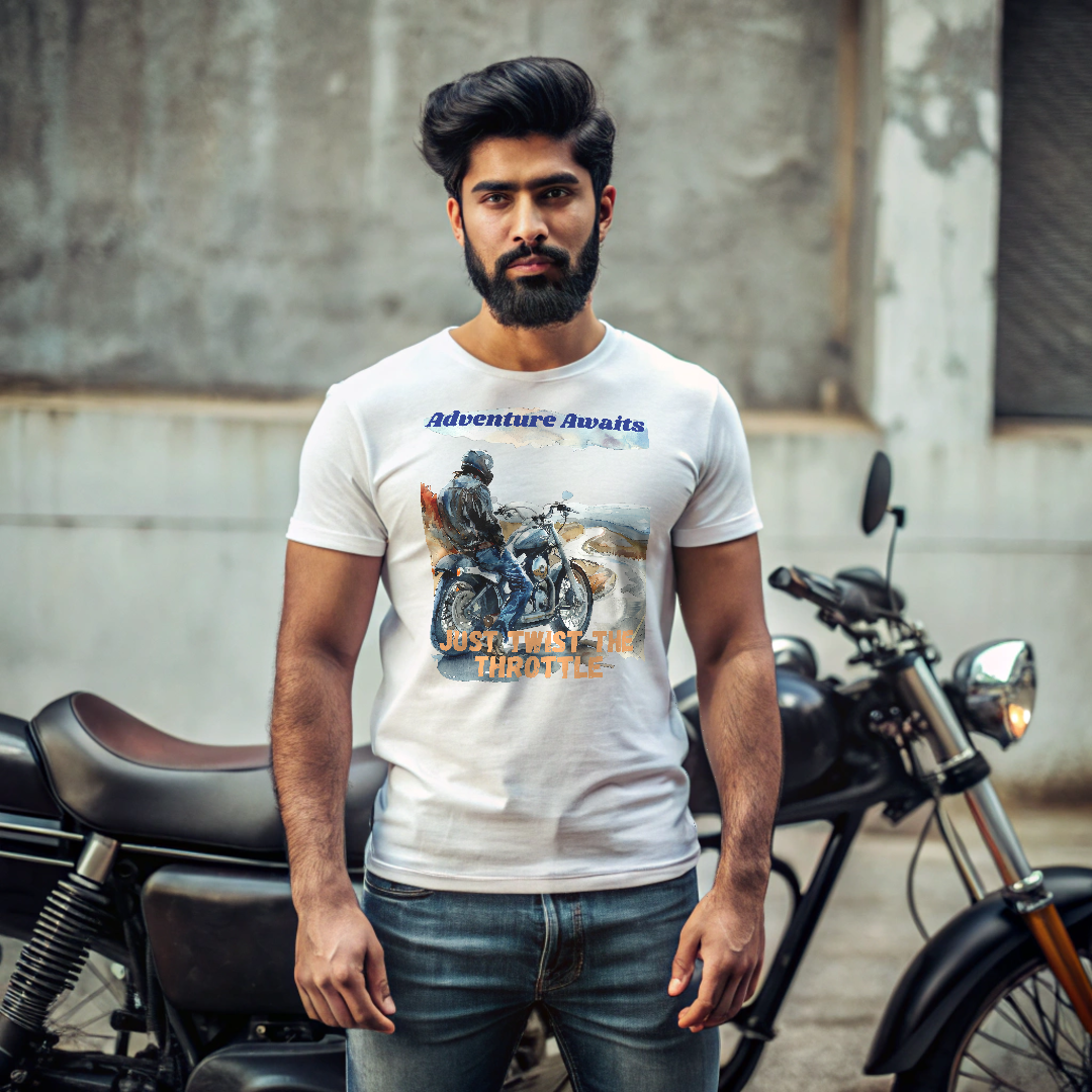 "Adventure Awaits" Unisex Biker T shirt