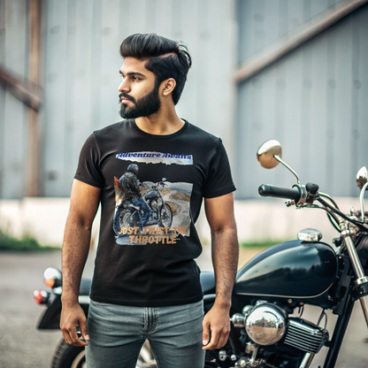 "Adventure Awaits" Unisex Biker T shirt