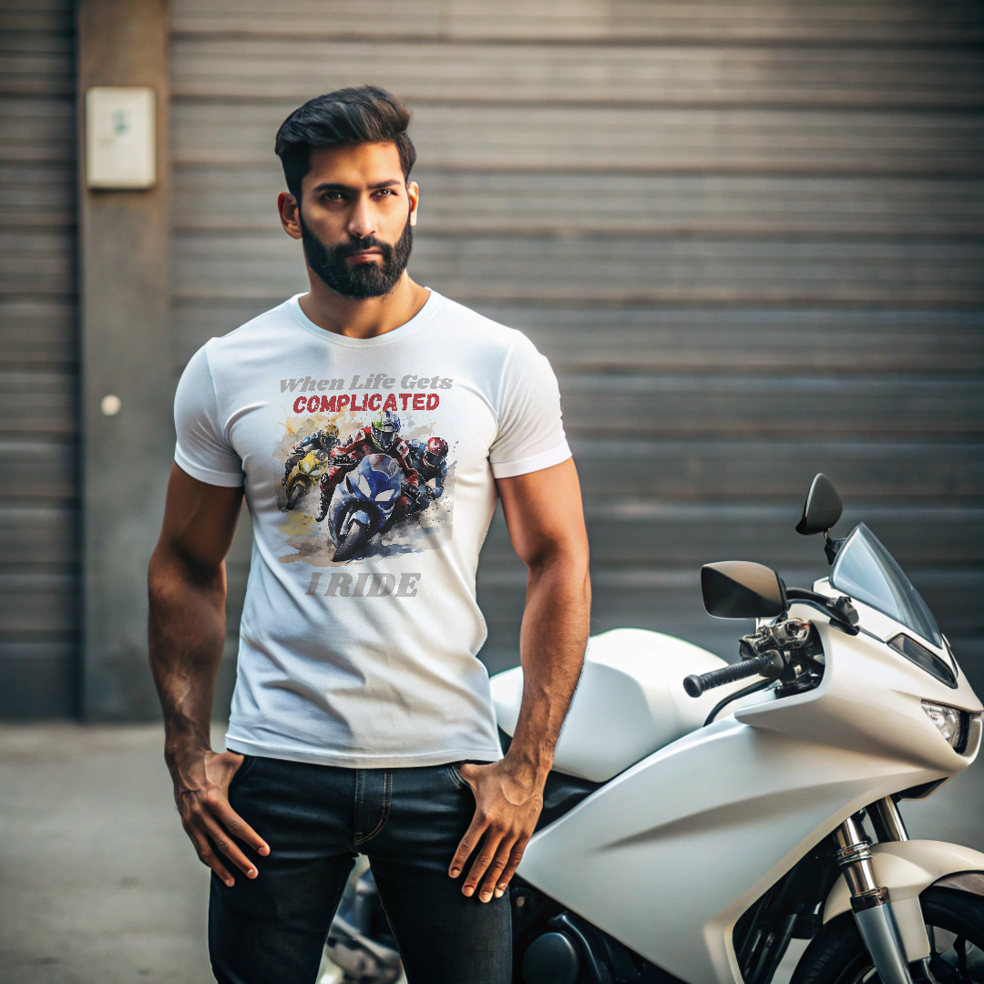 "When Life gets Complicated, I Ride" Unisex Biker T Shirt