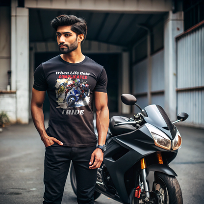 "When Life gets Complicated, I Ride" Unisex Biker T Shirt